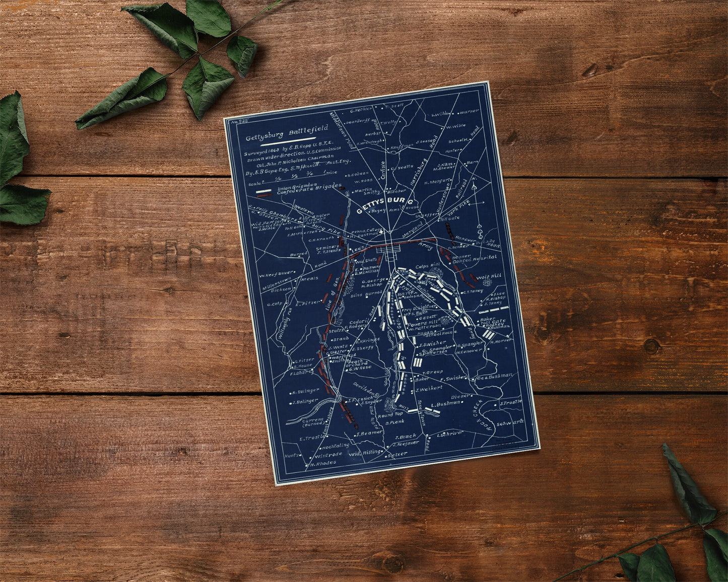 Gettysburg Battlefield Map Print: American Civil War Vintage Poster