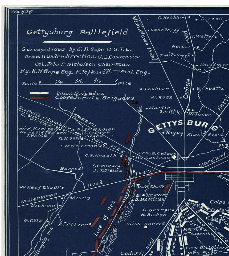 Gettysburg Battlefield Map Print: American Civil War Vintage Poster
