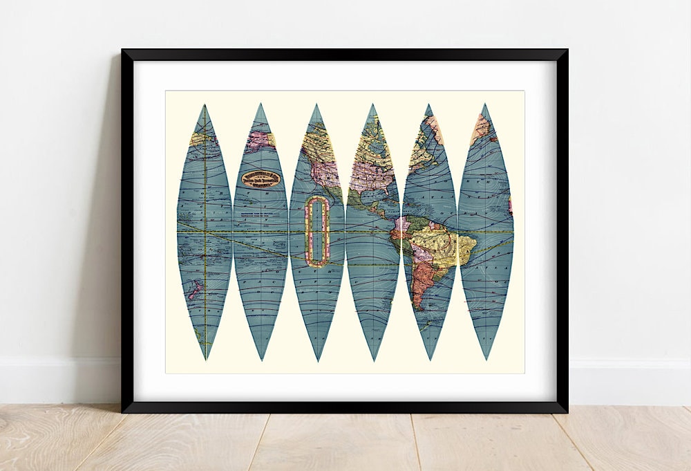 Vintage World Map Print: Terrestrial Globe, Rand McNally Art