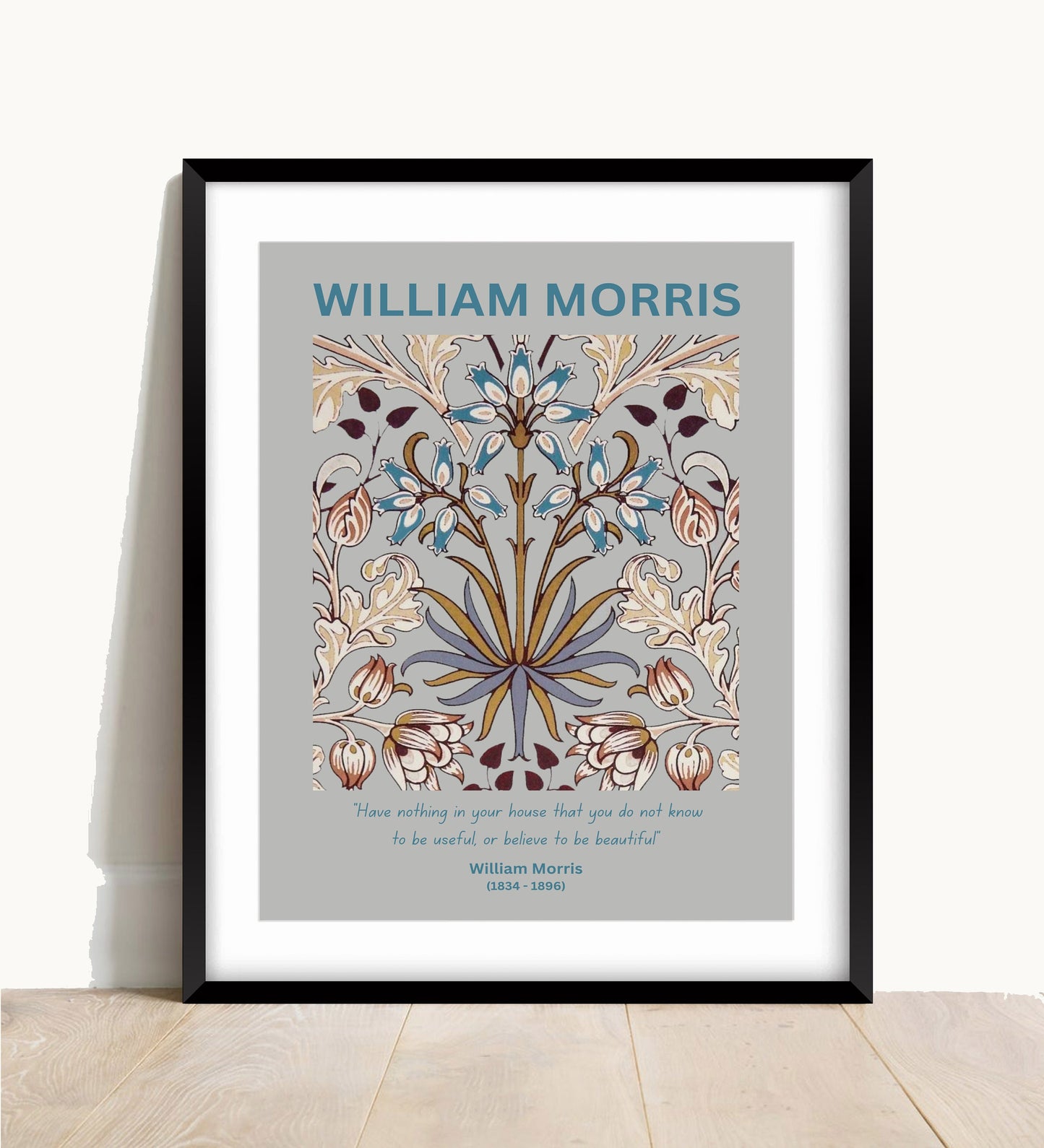 William Morris 'Hyacinth Grey' Art Print: Vintage Floral Exhibition Poster