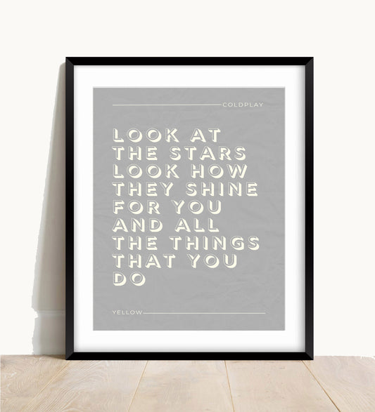 Coldplay, Yellow Lyric Print