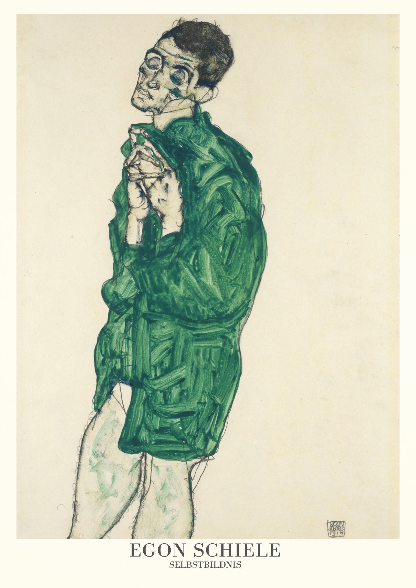 Egon Schiele Self Portrait Print: Expressionism Green Wall Art