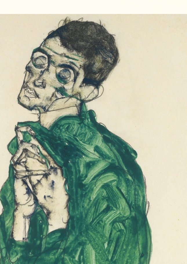 Egon Schiele Self Portrait Print: Expressionism Green Wall Art