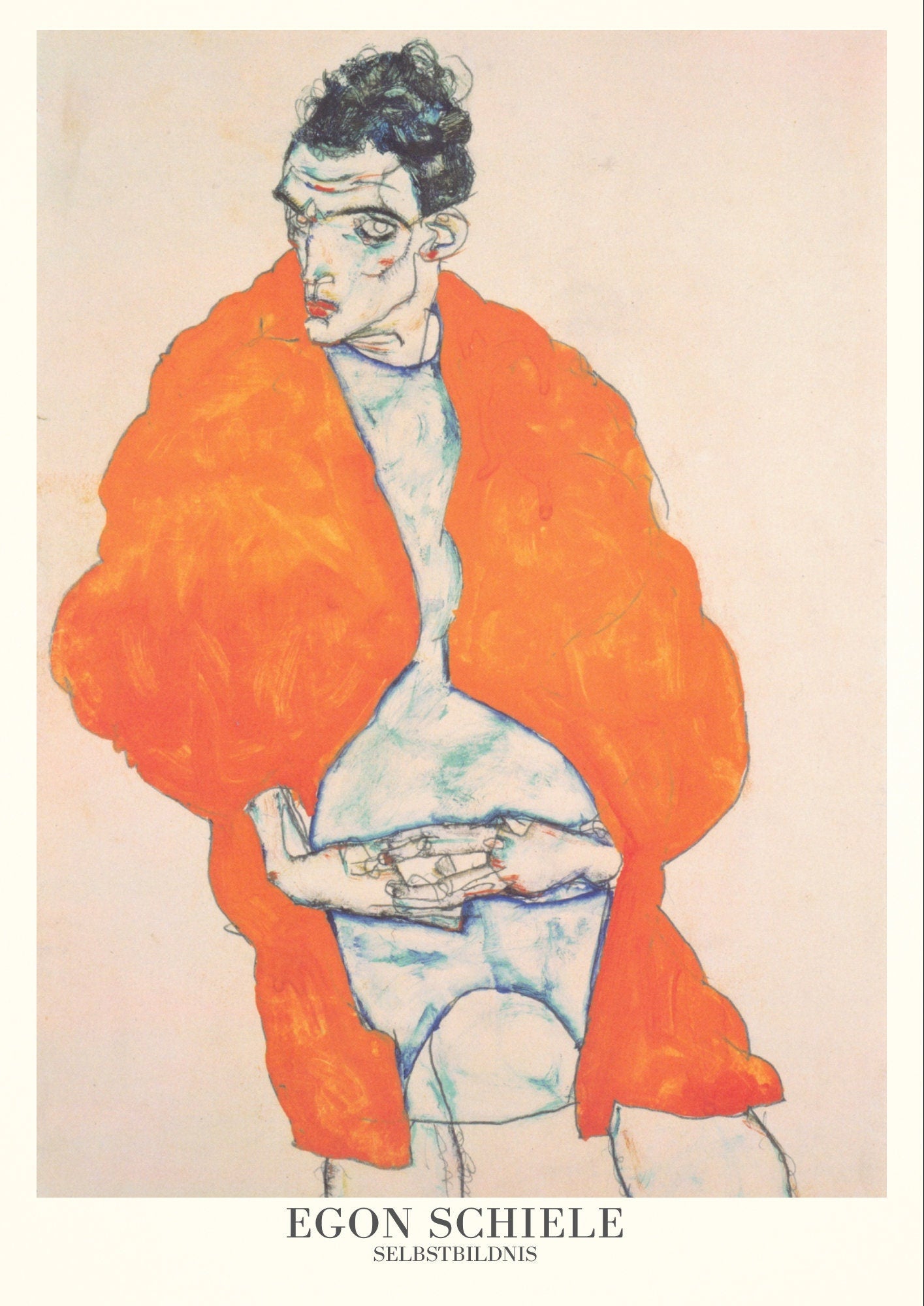 Egon Schiele Self Portrait Print: Orange Expressionism Art