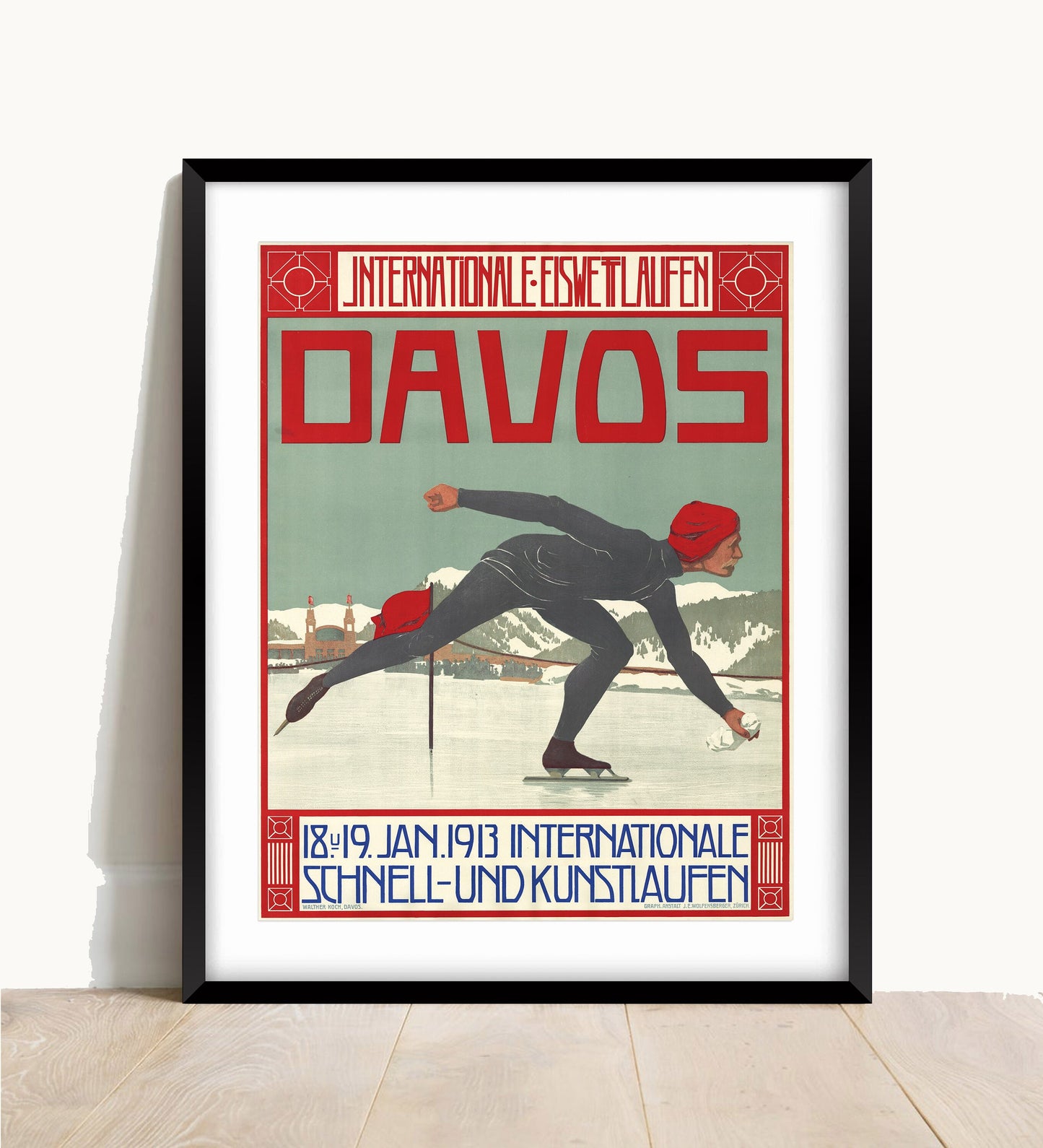 Davos Switzerland Vintage Ice Skating Poster (A1/A2/A3/A4 Print)