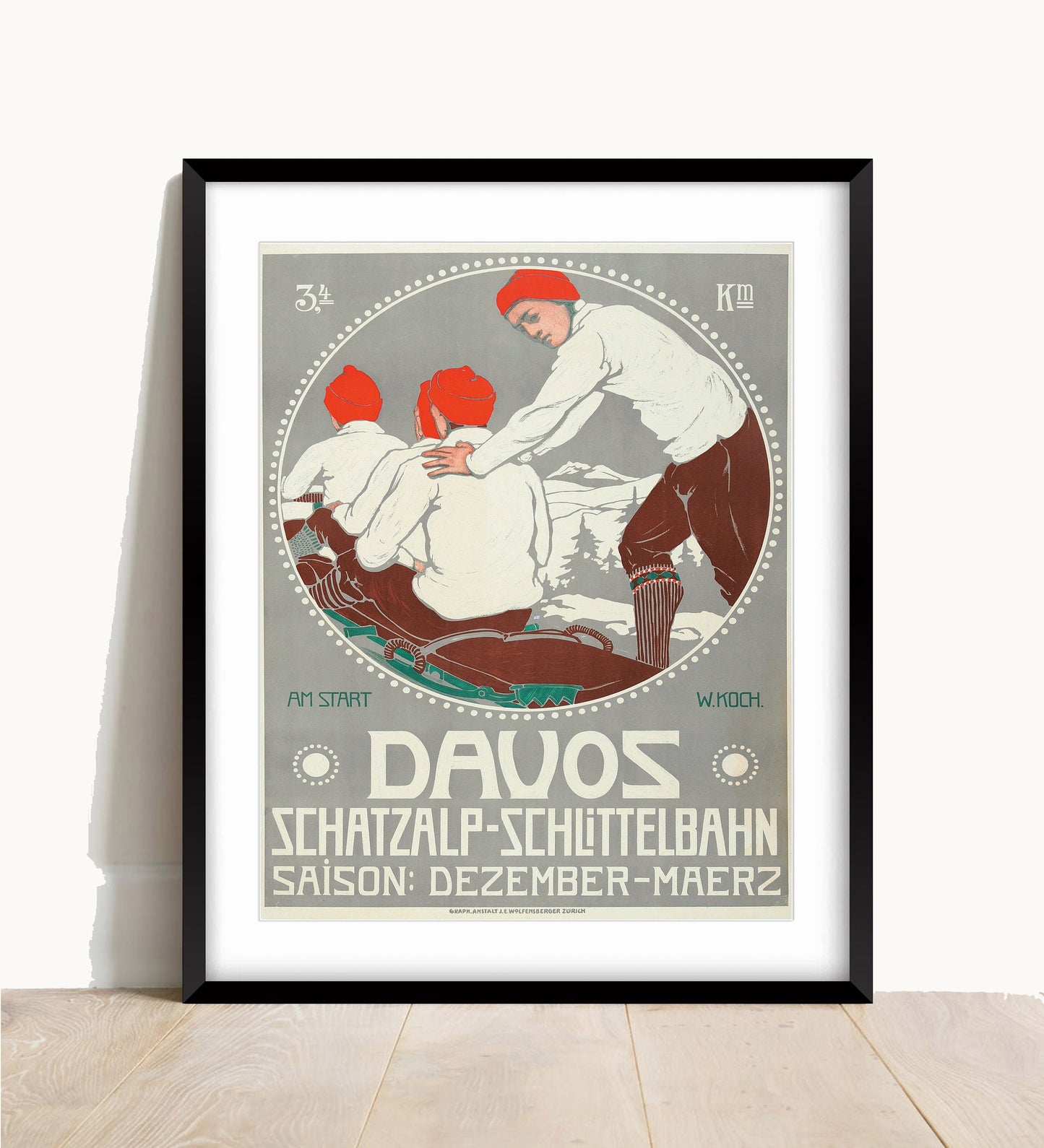 Davos Switzerland Vintage Winter Sports Poster (A1/A2/A3/A4)