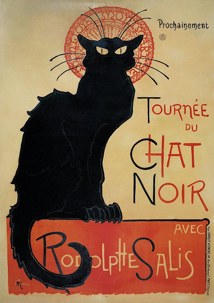 Le Chat Noir Poster: Vintage Art Nouveau Black Cat Print