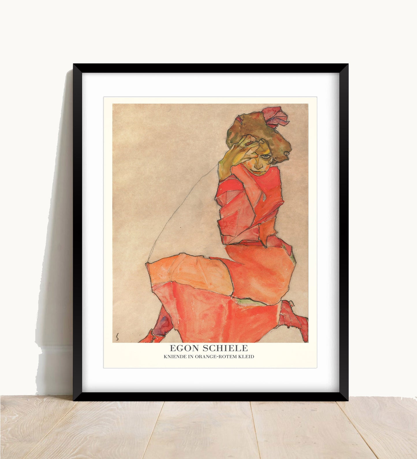 Egon Schiele Print: Woman in Orange Dress, Expressionism Art