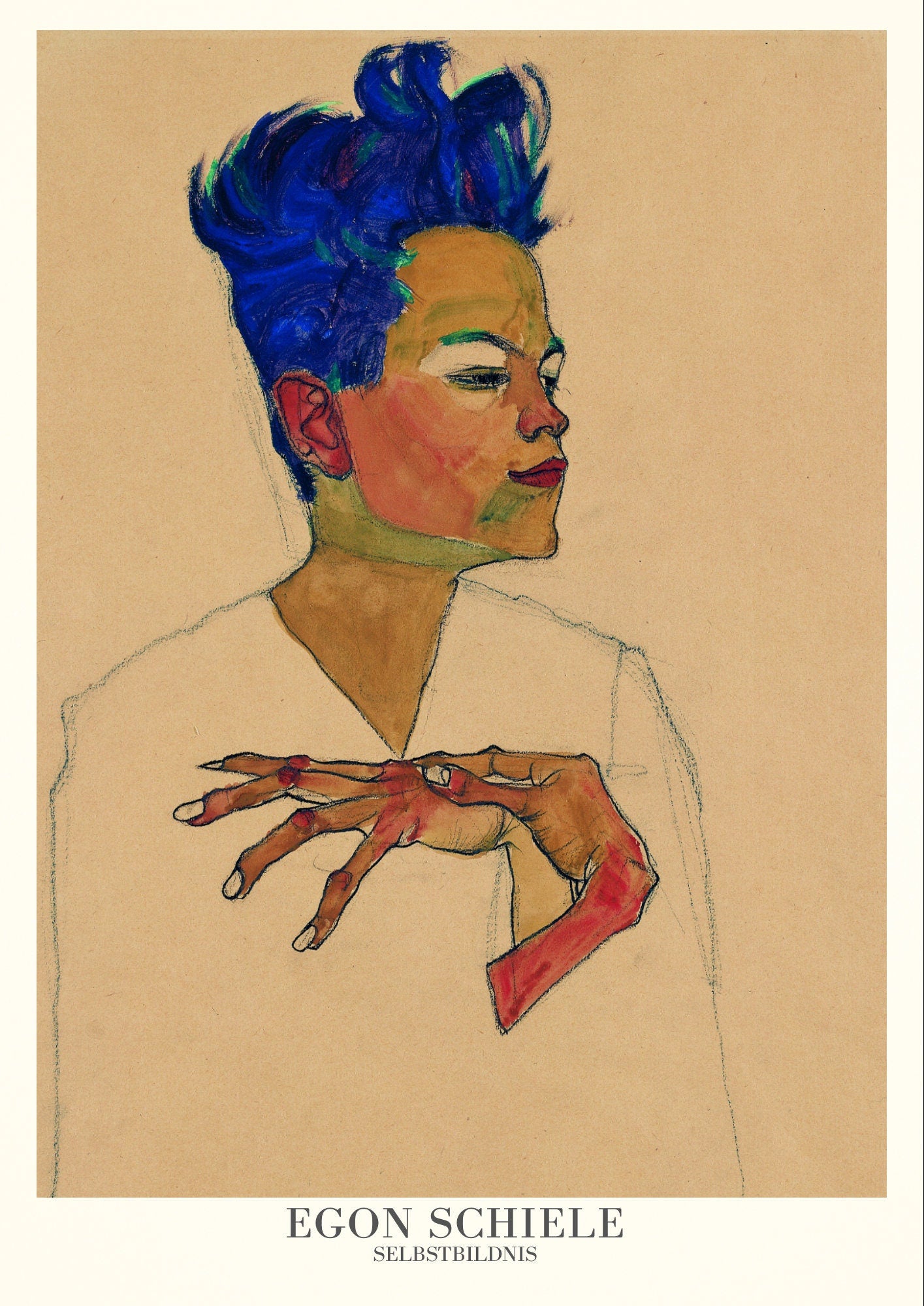Egon Schiele Self Portrait Print: Expressionism Art, Blue Hair