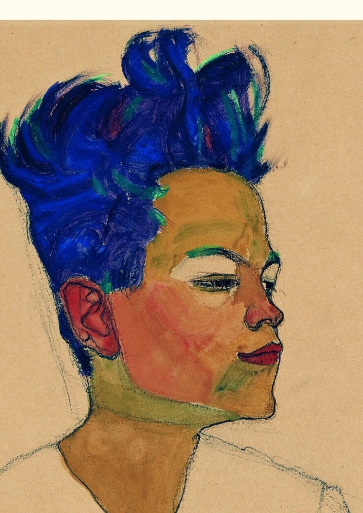 Egon Schiele Self Portrait Print: Expressionism Art, Blue Hair