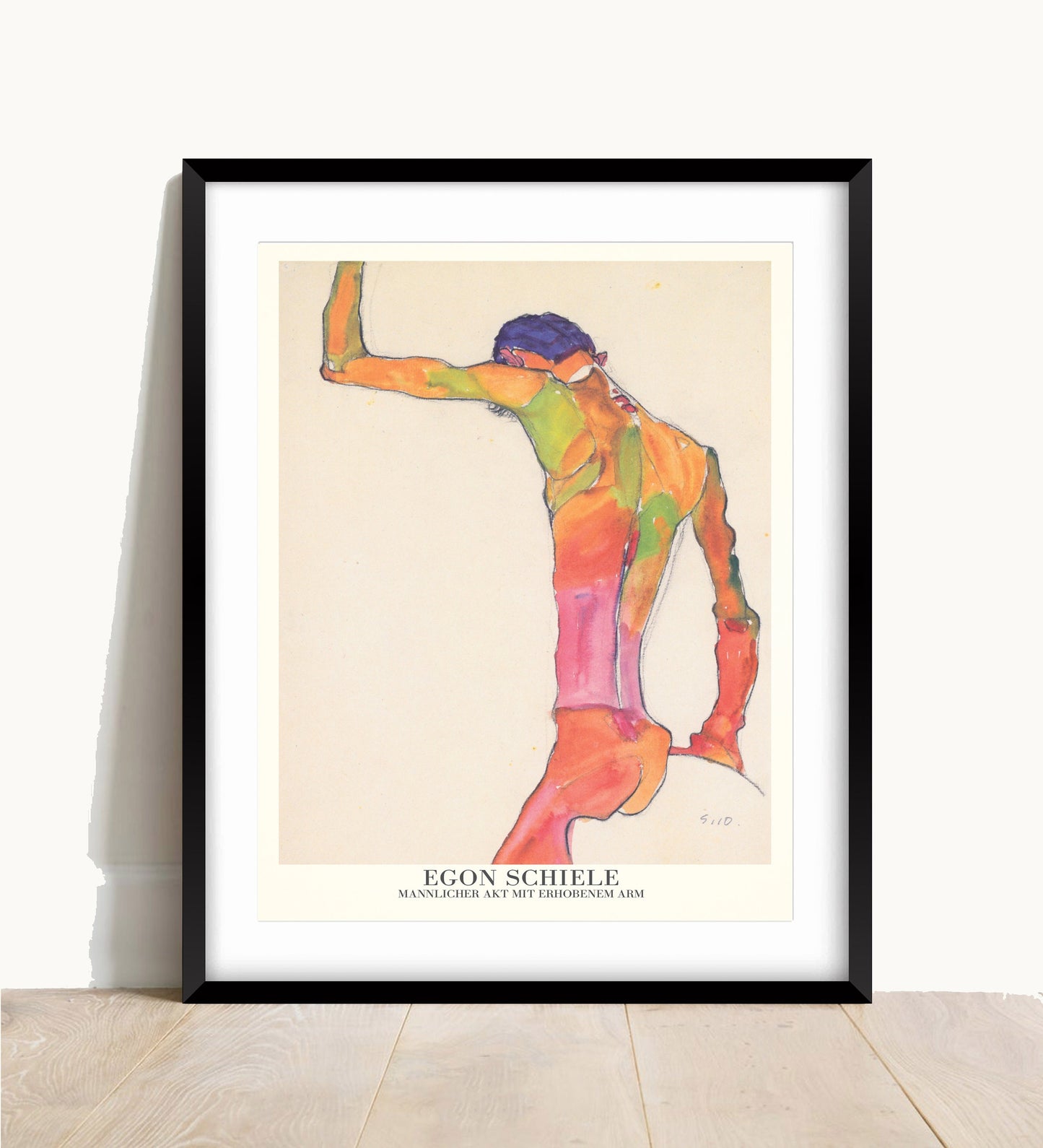 Egon Schiele Male Nude Print – Expressionism Vintage Wall Art