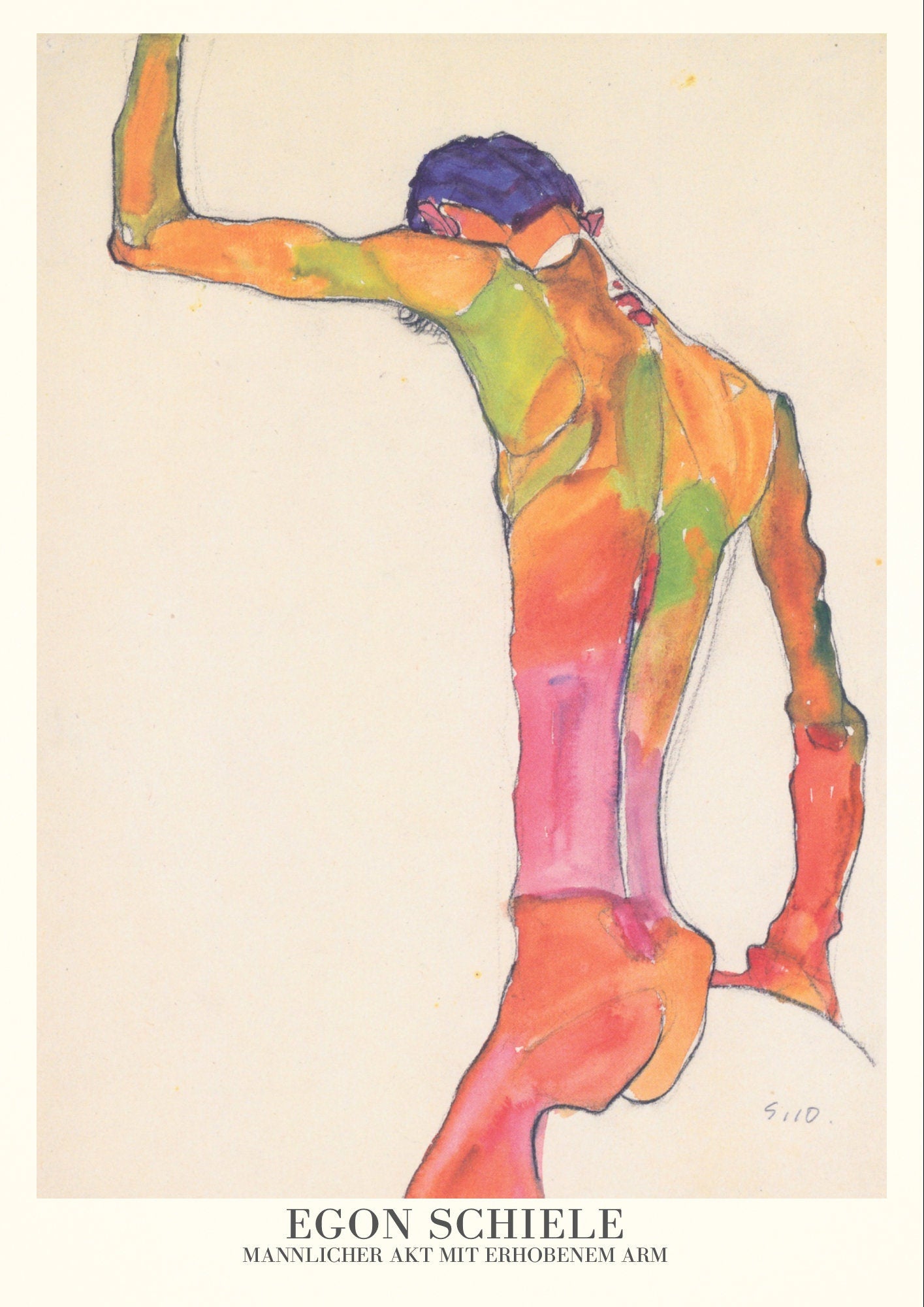 Egon Schiele Male Nude Print – Expressionism Vintage Wall Art