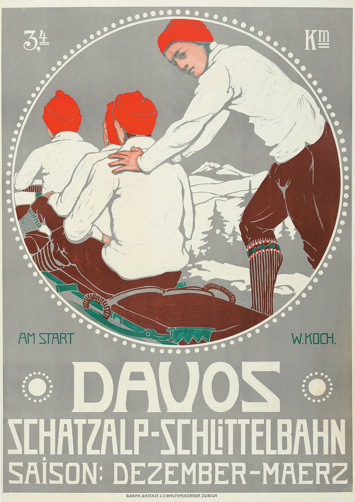 Davos Switzerland Vintage Winter Sports Poster (A1/A2/A3/A4)