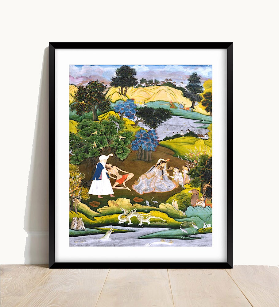 Laila and Majnun Print: Persian Miniature Tapestry Art (A4/A3/A2/A1)