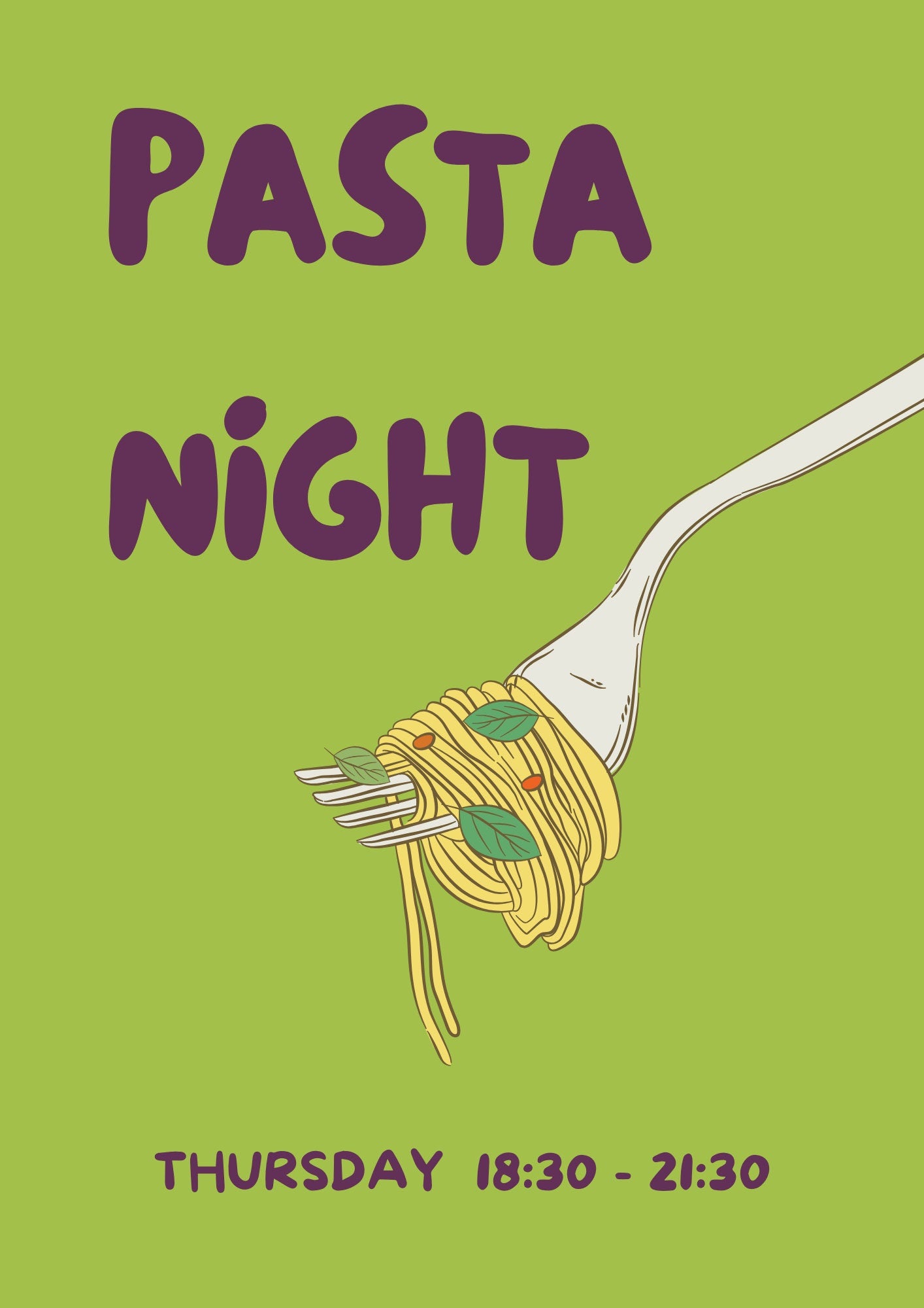 Pasta Night Kitchen Print: Retro Italian Food Poster