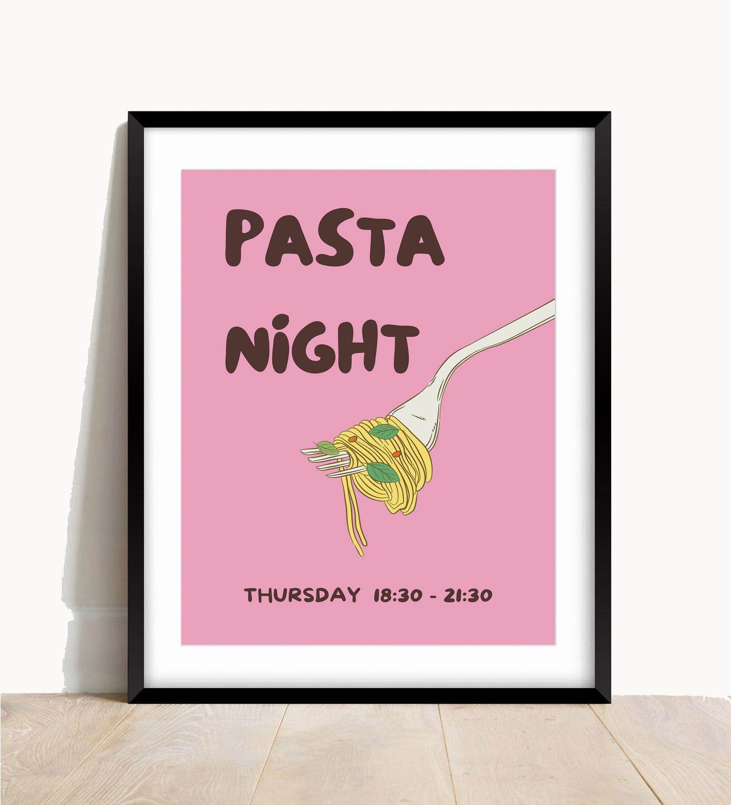 Pasta Night Kitchen Print: Retro Food Poster