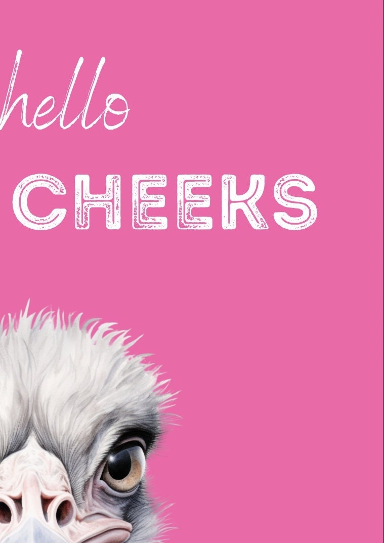 Funny Ostrich Bathroom Print: Hello Sweet Cheeks, Toilet Wall Art