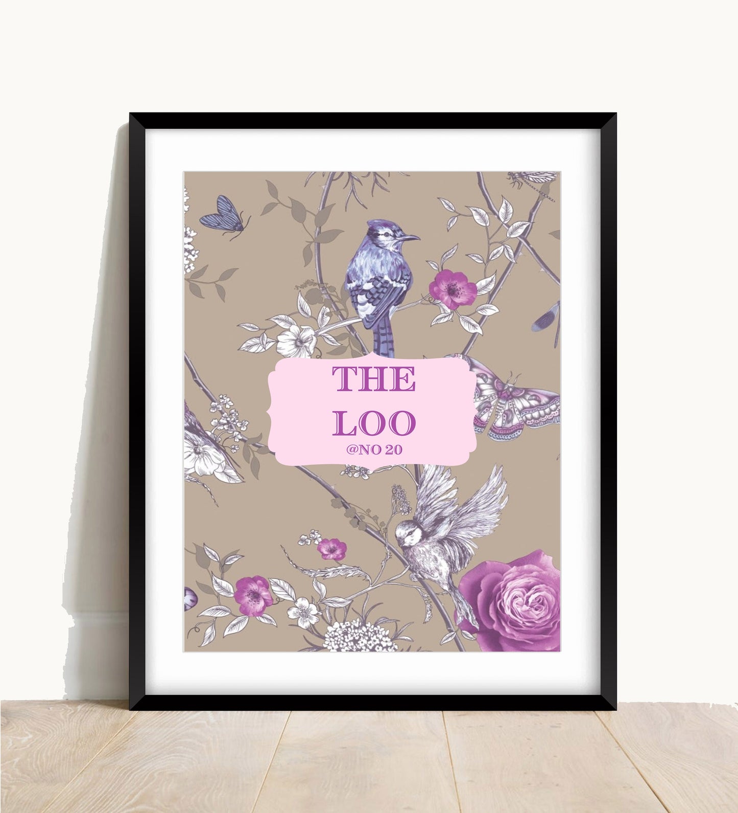 Personalized Bird Print: Funny Bathroom Wall Art, Floral Loo Decor