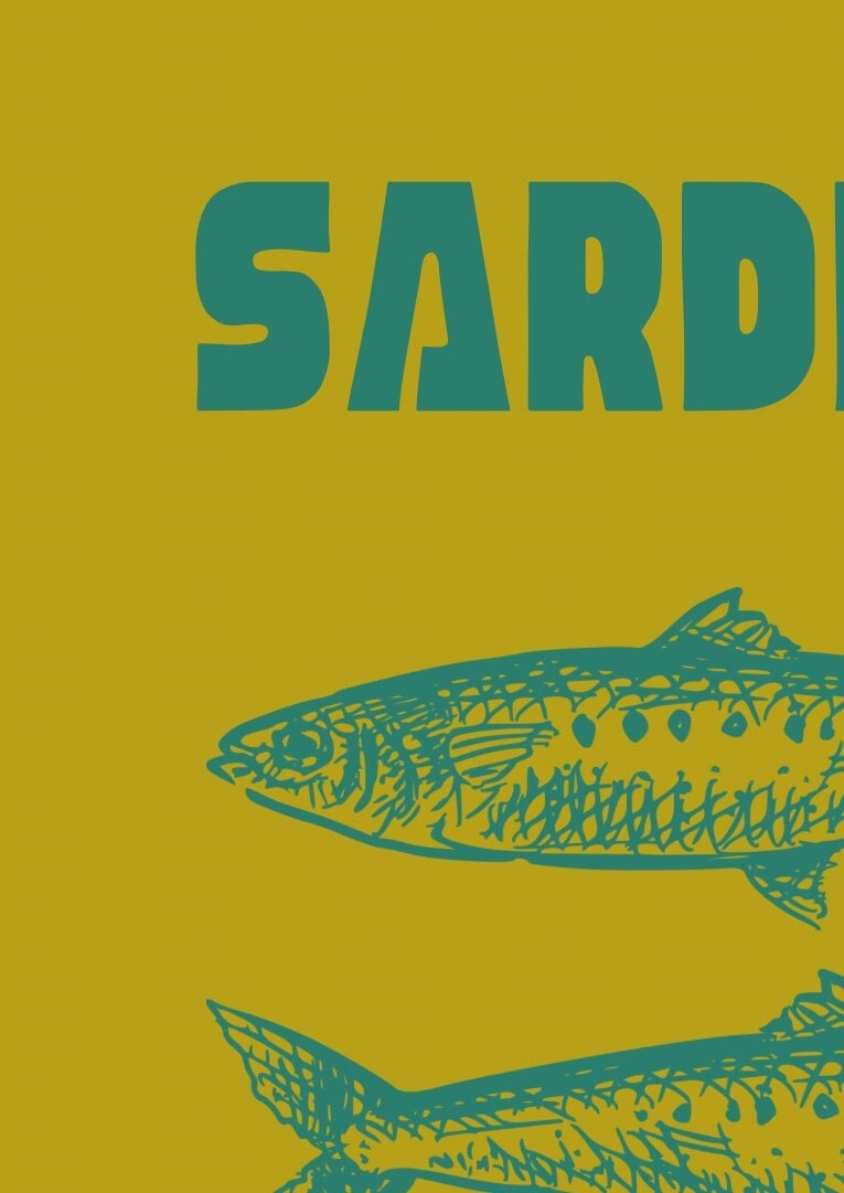 Sardines Retro Kitchen Wall Print: Lime and Turquoise Fish Art