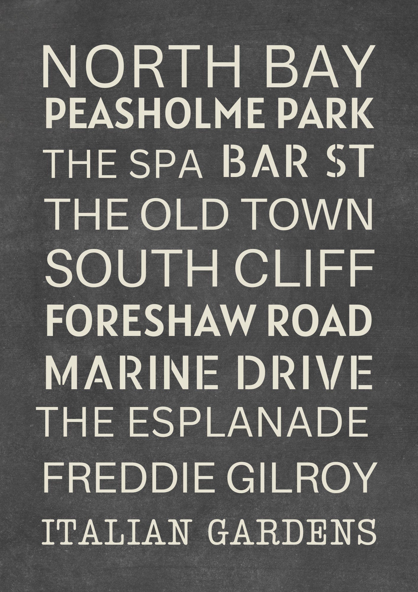Scarborough Typography Print: Road Names, Seaside Art
