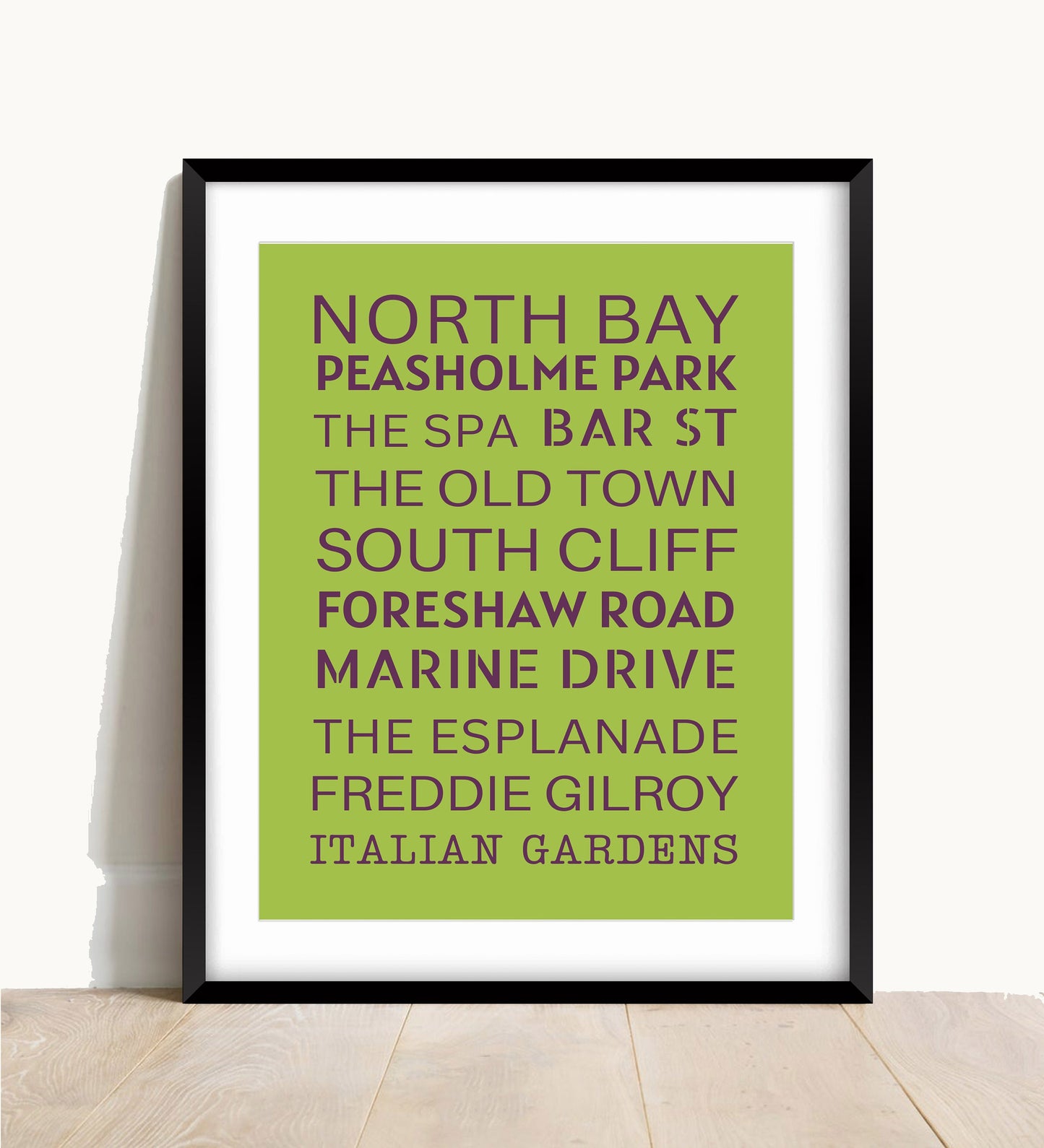 Scarborough Typography Print: Seaside Road Names, Hallway Art