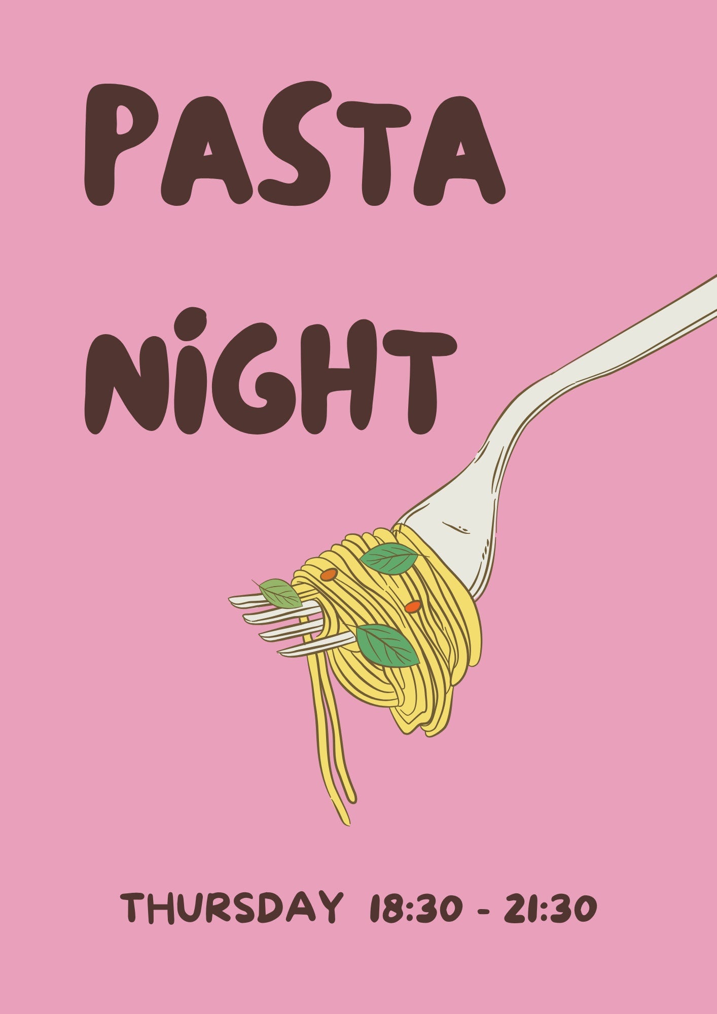 Pasta Night Kitchen Print: Retro Food Poster