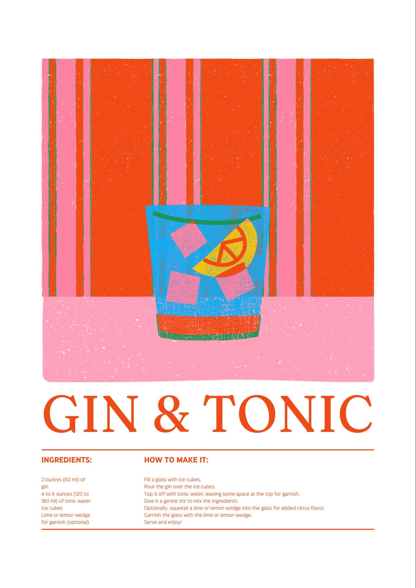 Gin and Tonic Recipe Poster: Modern Cocktail Art Print