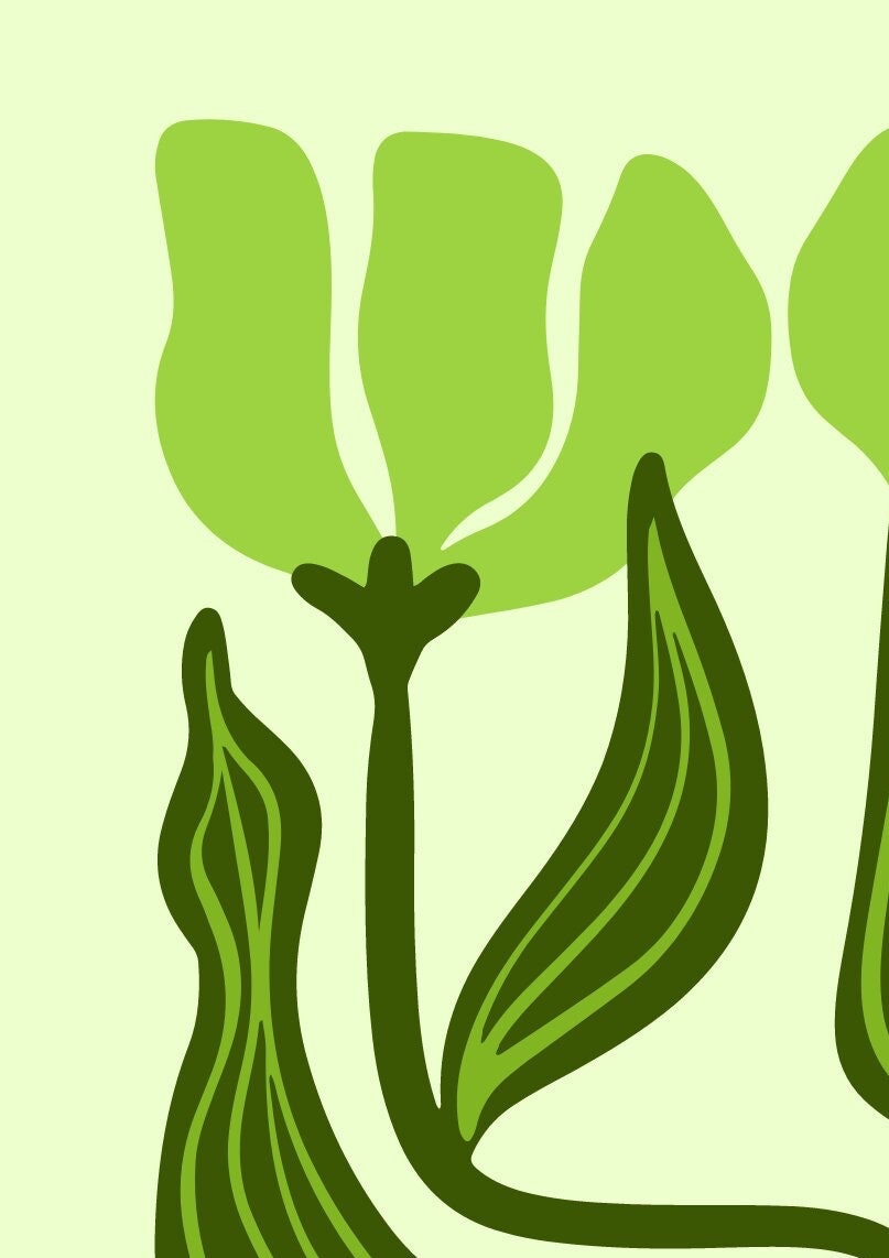 Green Flower Market Print: Minimalist Floral Wall Art