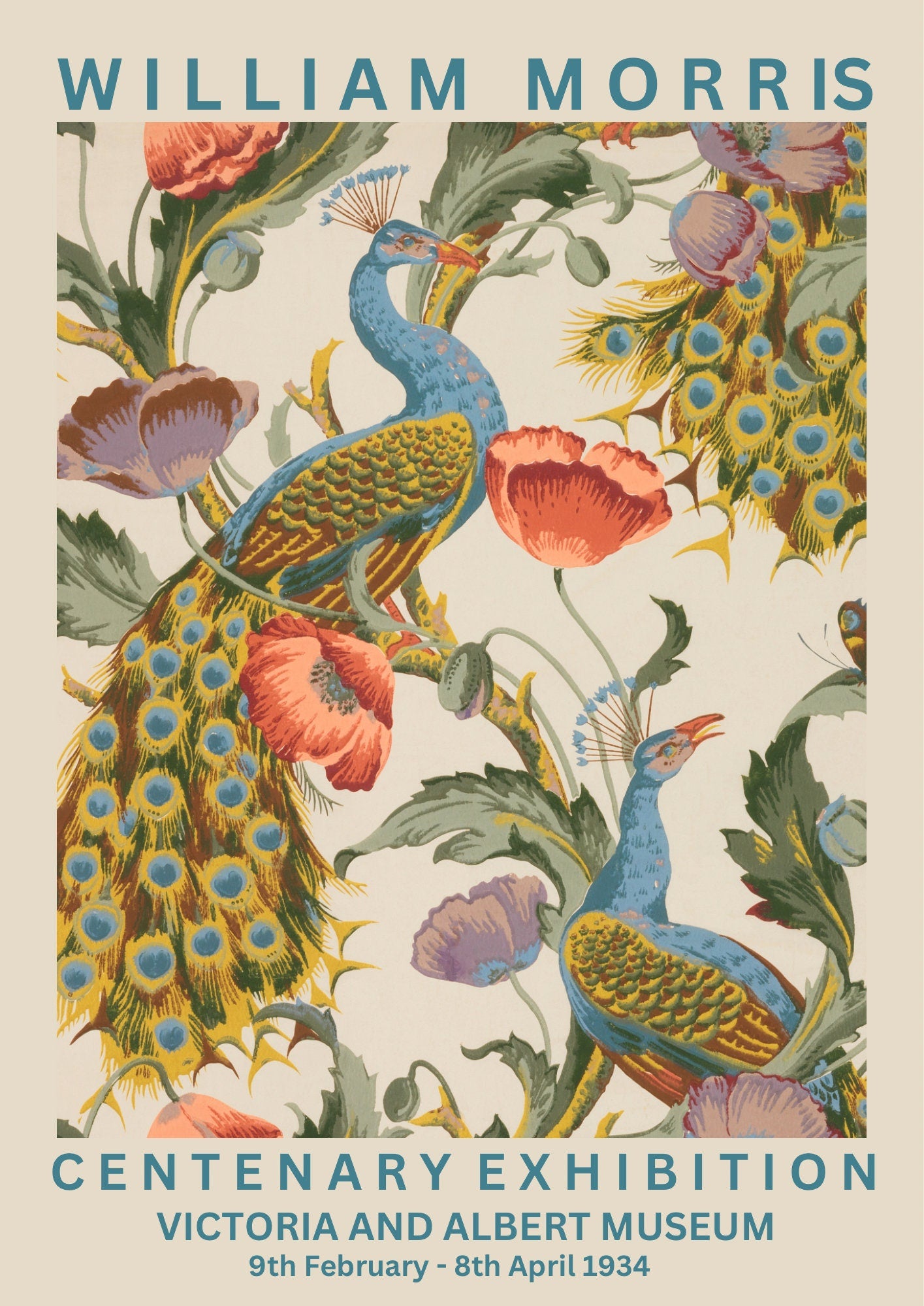William Morris Peacock Print: Vintage Exhibition Poster, A4/A3