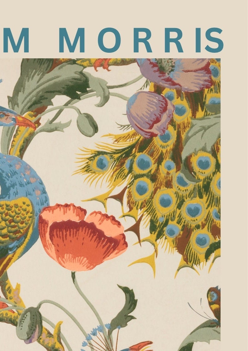 William Morris Peacock Print: Vintage Exhibition Poster, A4/A3