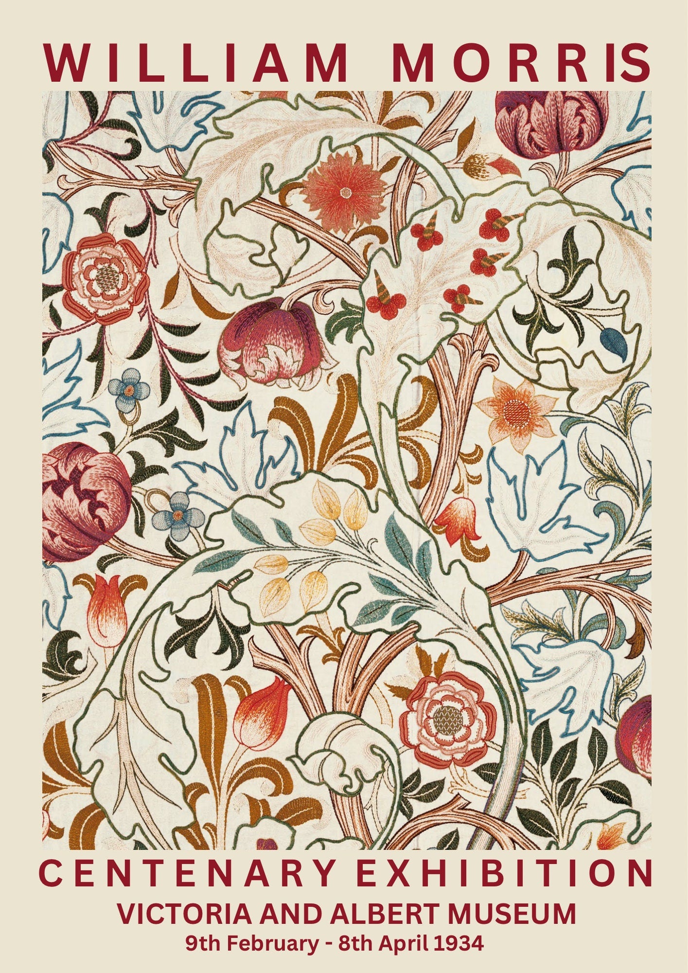 William Morris 'Honeysuckle' Print: Vintage Exhibition Poster, V&A Museum