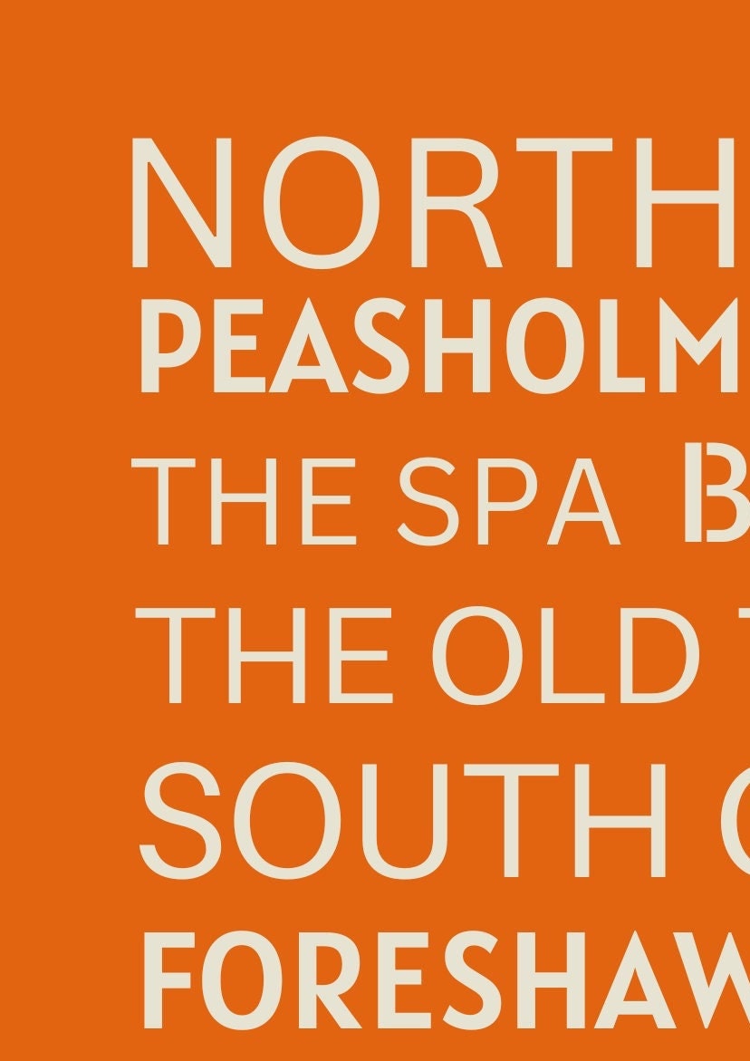Scarborough Typography Print: Seaside Road Names, Orange Hallway Art