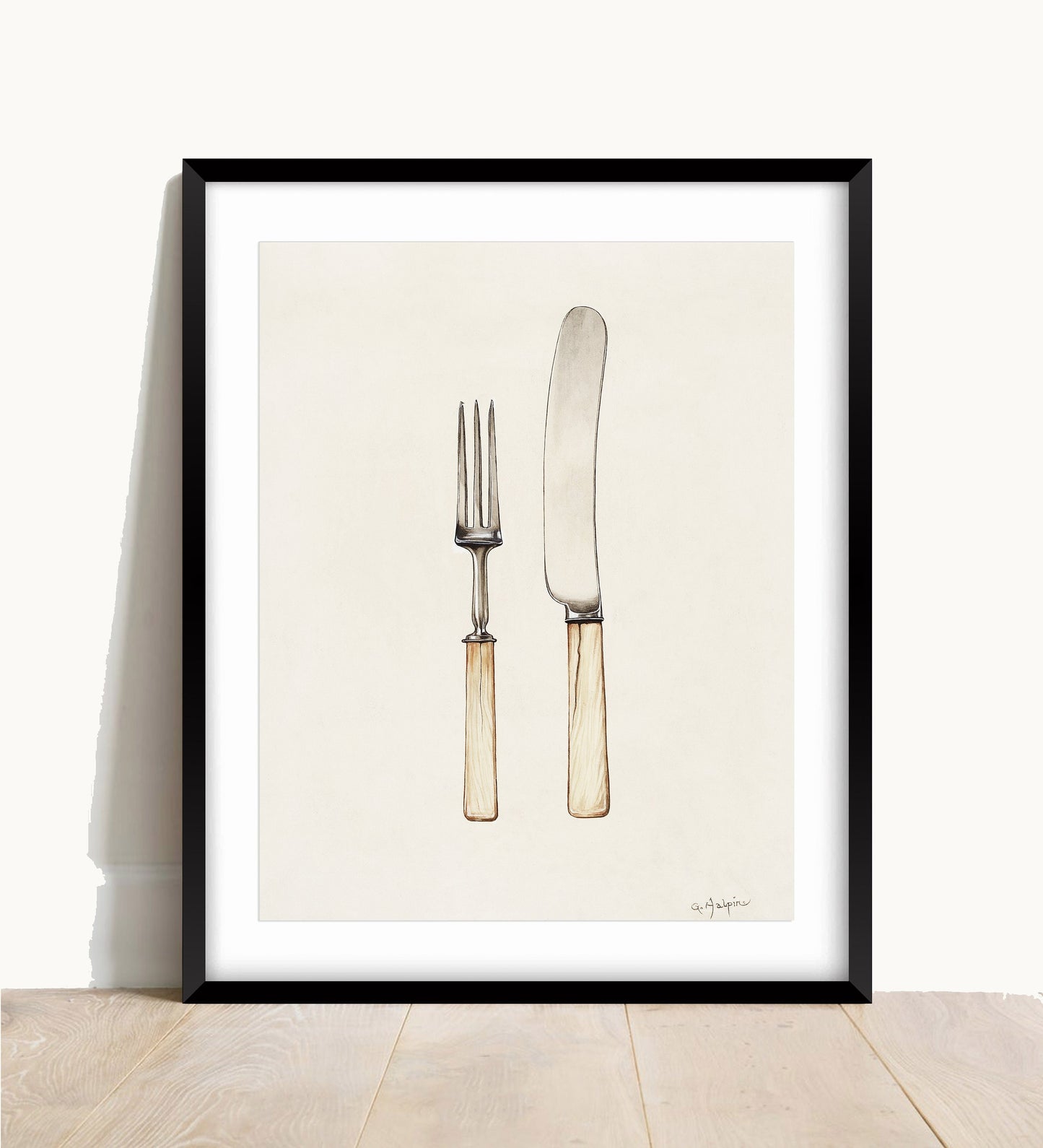 Vintage Knife and Fork Print: Rustic Kitchen Wall Art