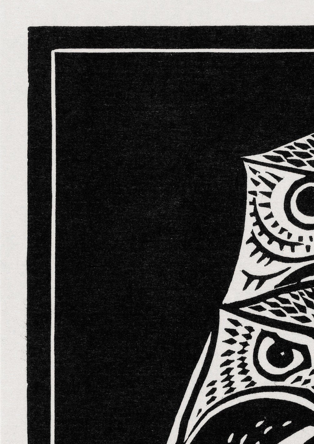Two Owls Print: Vintage Art Nouveau Poster, Black and White