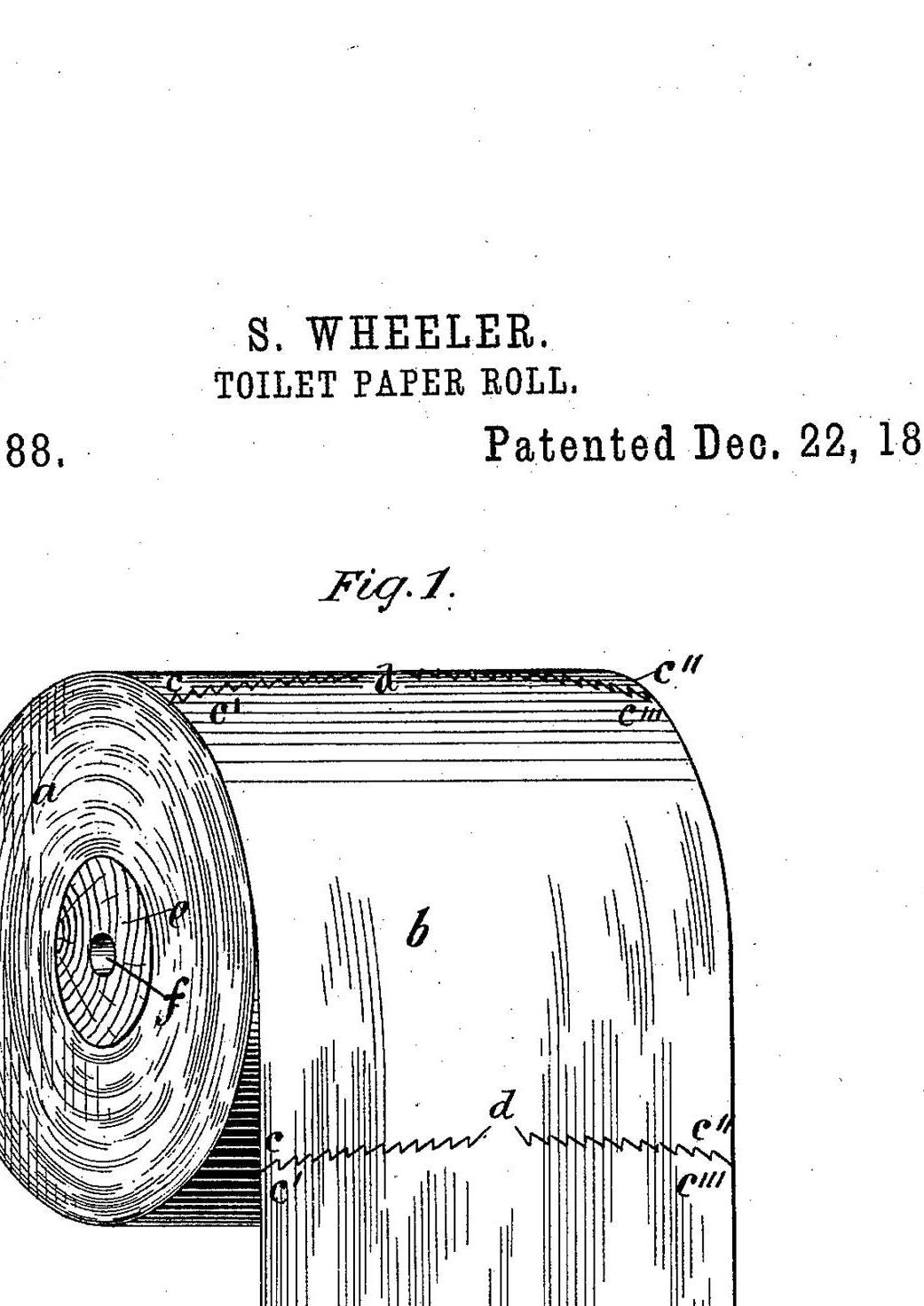 Vintage Toilet Paper Patent Print: Funny Bathroom Wall Art