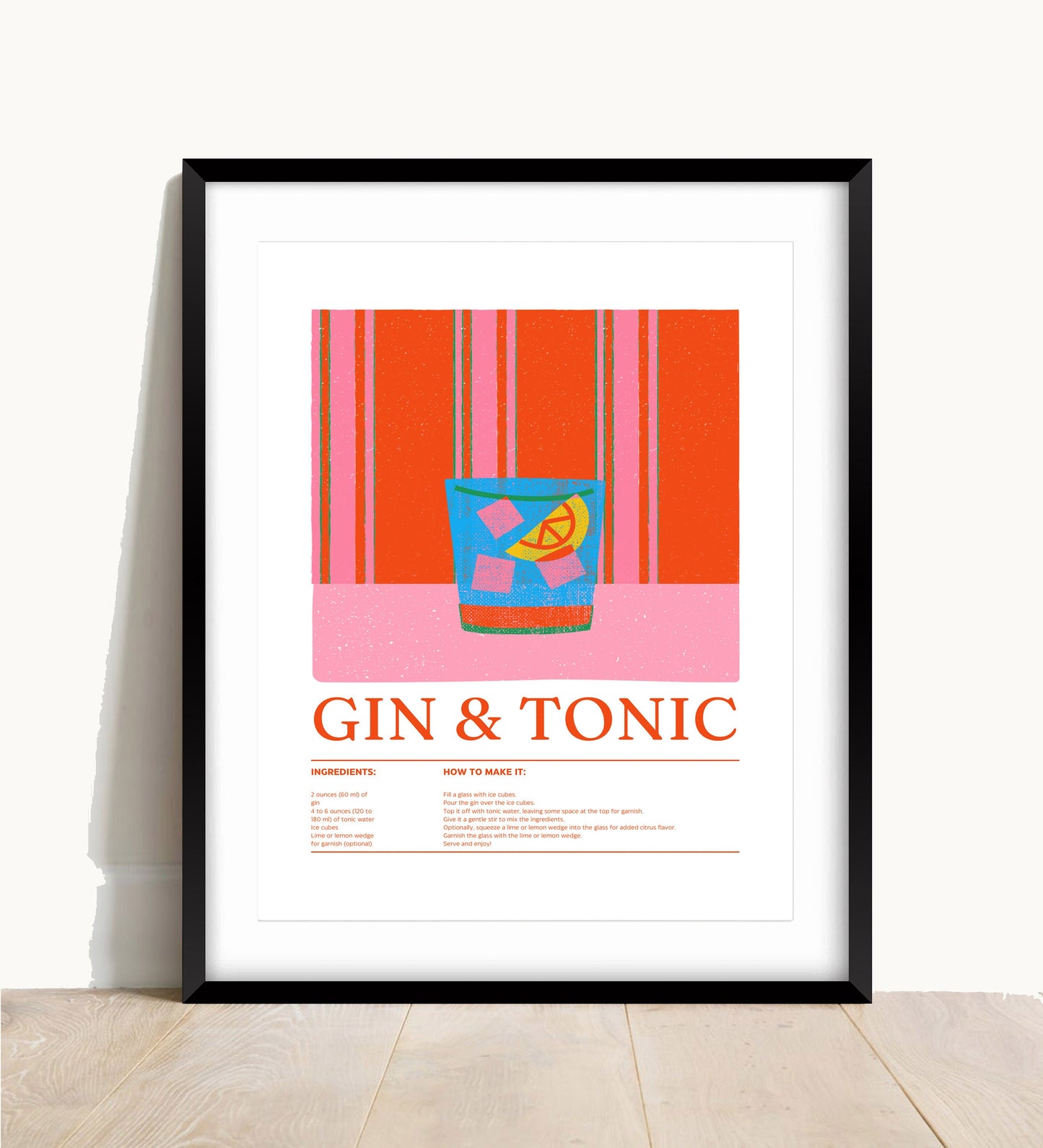 Gin and Tonic Recipe Poster: Modern Cocktail Art Print