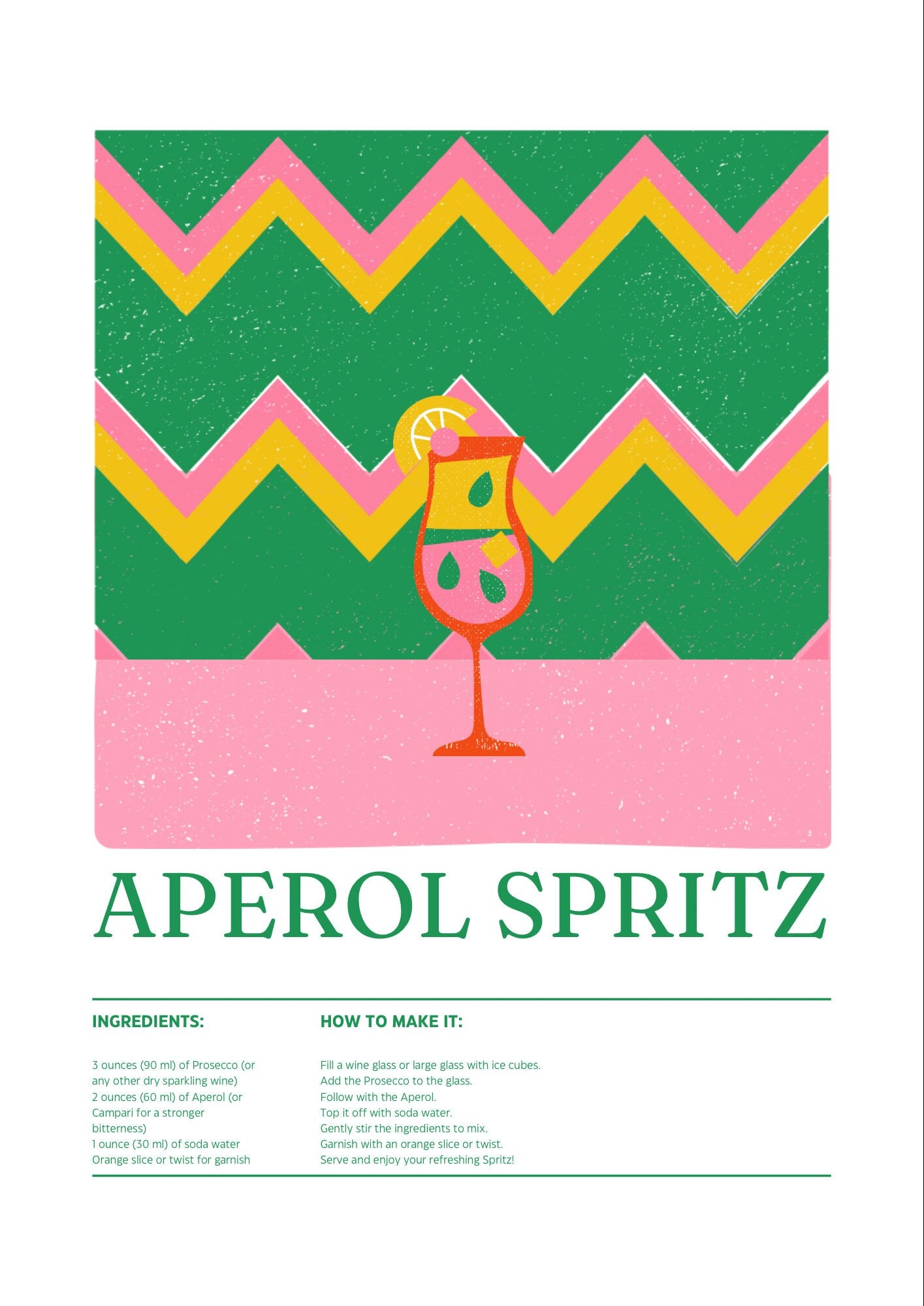 Aperol Spritz Kitchen Poster: Modern Cocktail Recipe Art