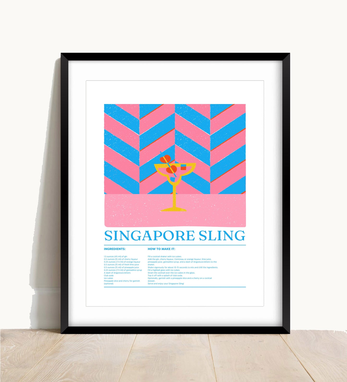 Singapore Sling Cocktail Print: Retro Bar Cart Decor