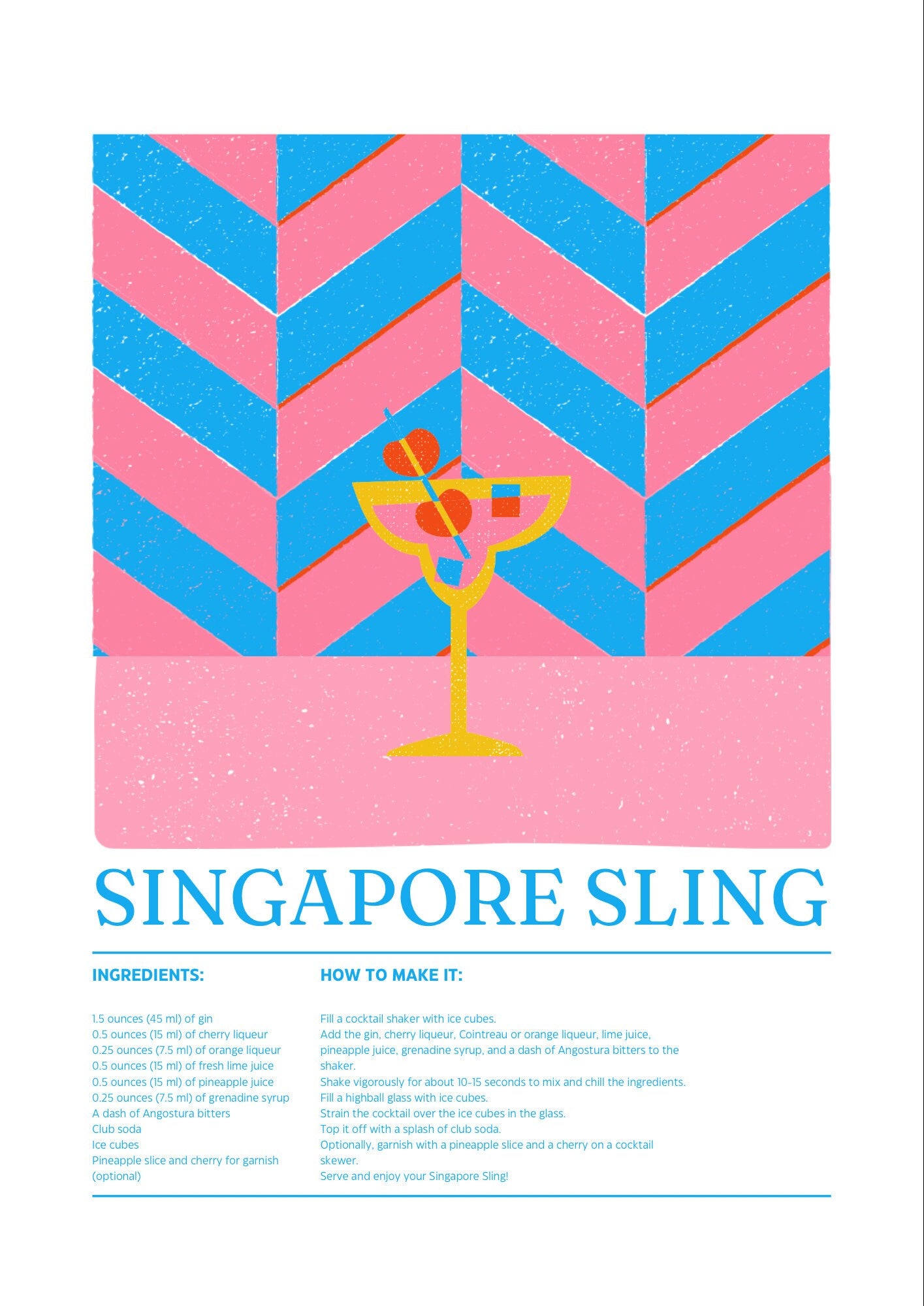 Singapore Sling Cocktail Print: Retro Bar Cart Decor