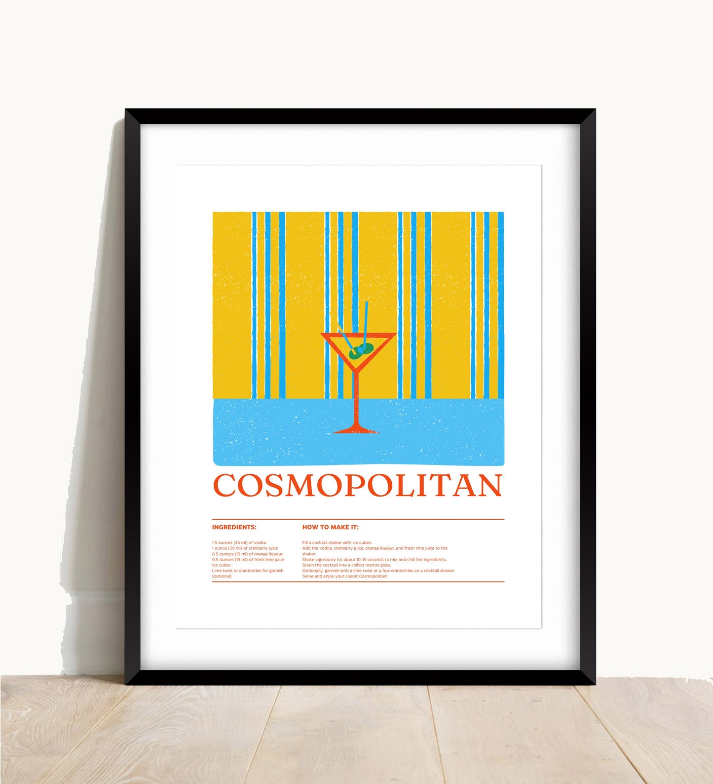 Cosmopolitan Cocktail Recipe Poster: Modern Bar Cart Art (A4/A3/A2/A1)