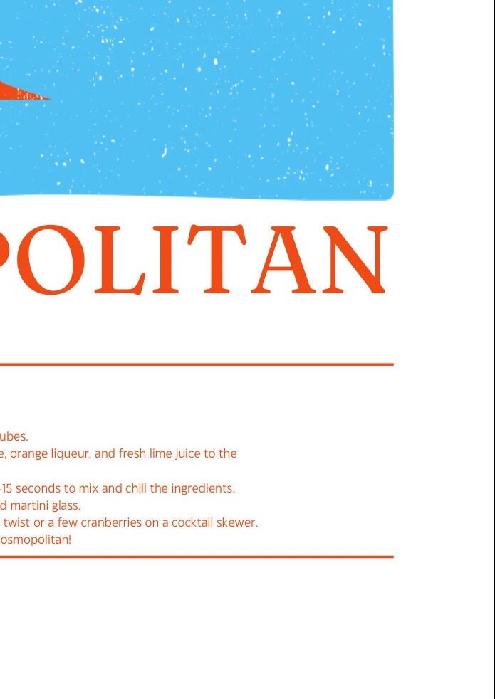 Cosmopolitan Cocktail Recipe Poster: Modern Bar Cart Art (A4/A3/A2/A1)
