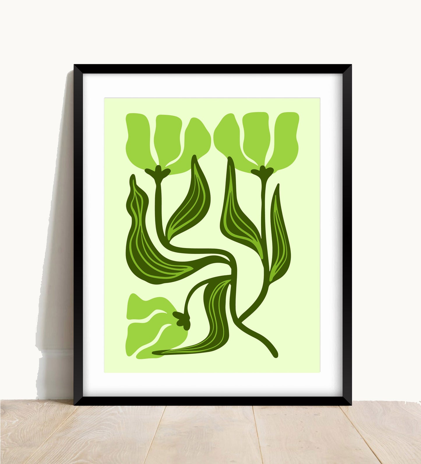 Green Flower Market Print: Minimalist Floral Wall Art