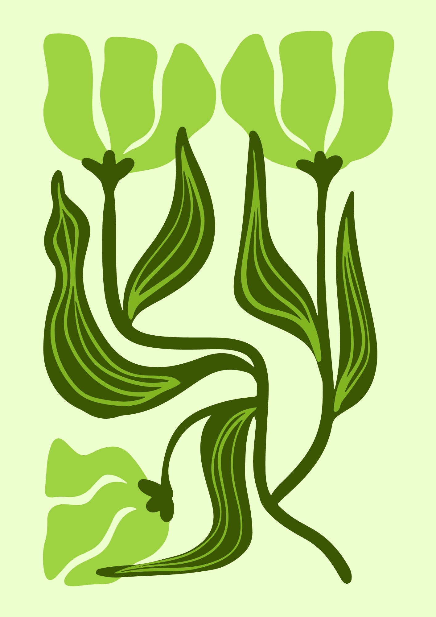Green Flower Market Print: Minimalist Floral Wall Art