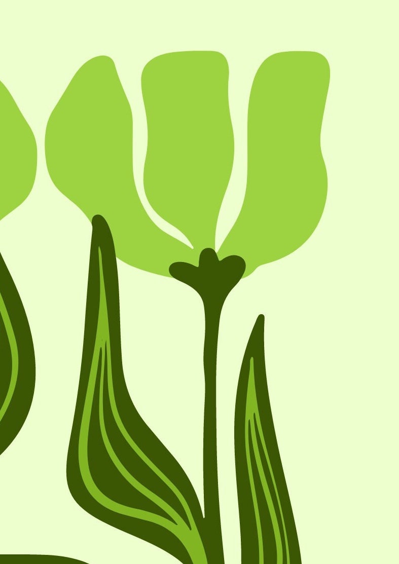 Green Flower Market Print: Minimalist Floral Wall Art