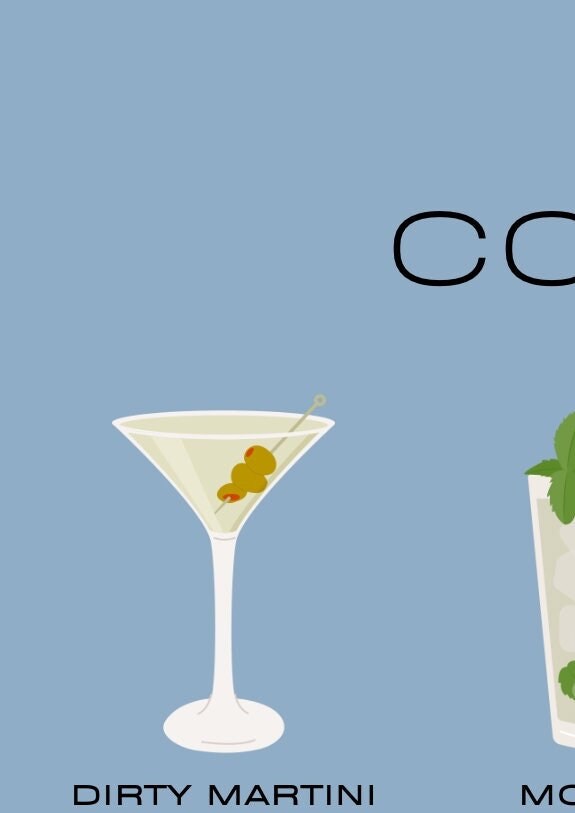 Cocktail Recipes Poster: Retro Bar Cart Wall Art (A1/A2/A3A4)