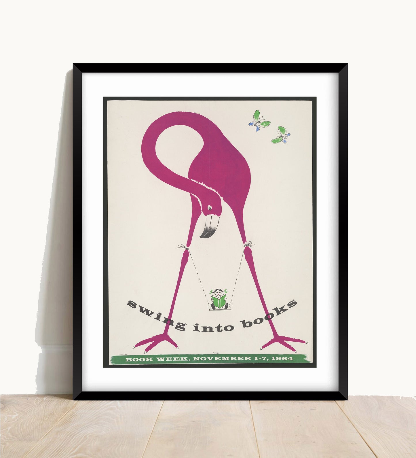 Vintage Flamingo Reading Poster: 1964 Book Week Wall Art