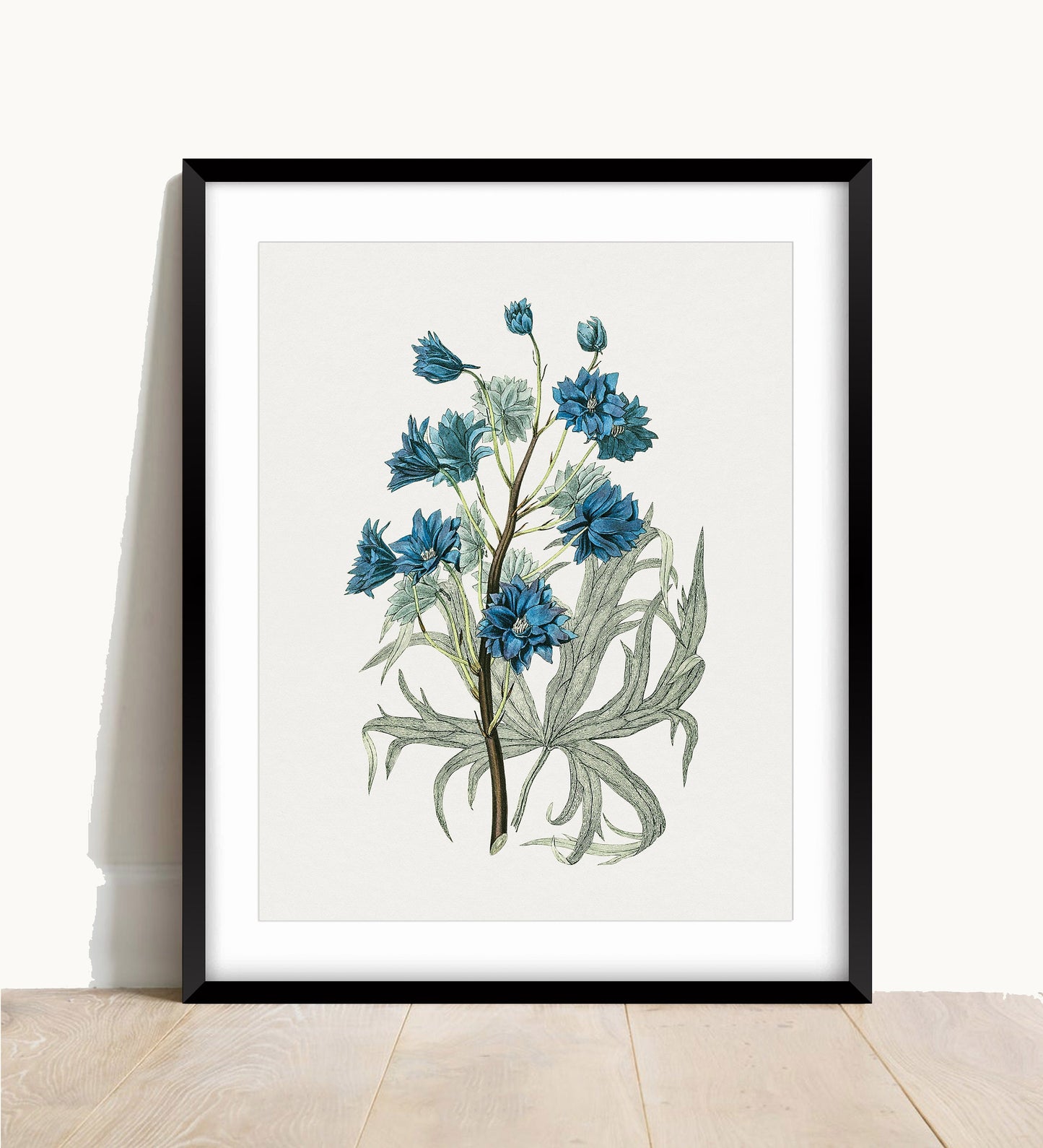 Vintage Blue Flower Print: Botanical Wall Art