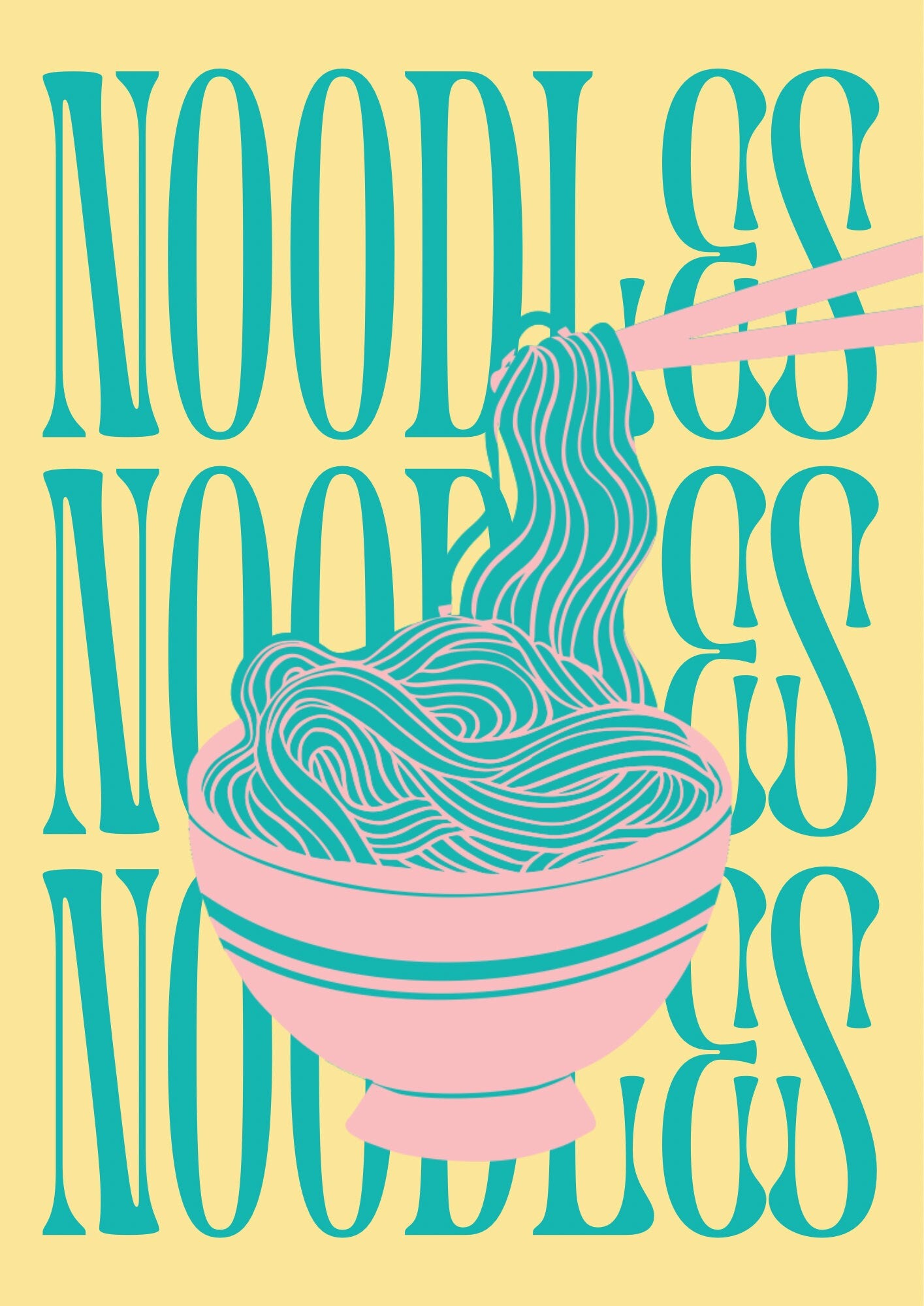 Retro Noodles Kitchen Print: Colourful Oriental Food Art