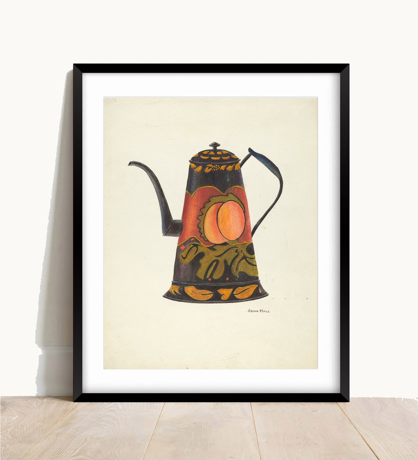 Vintage Toleware Coffee Pot Print: Farmhouse Kitchen Wall Art (A4/A3 Portrait)