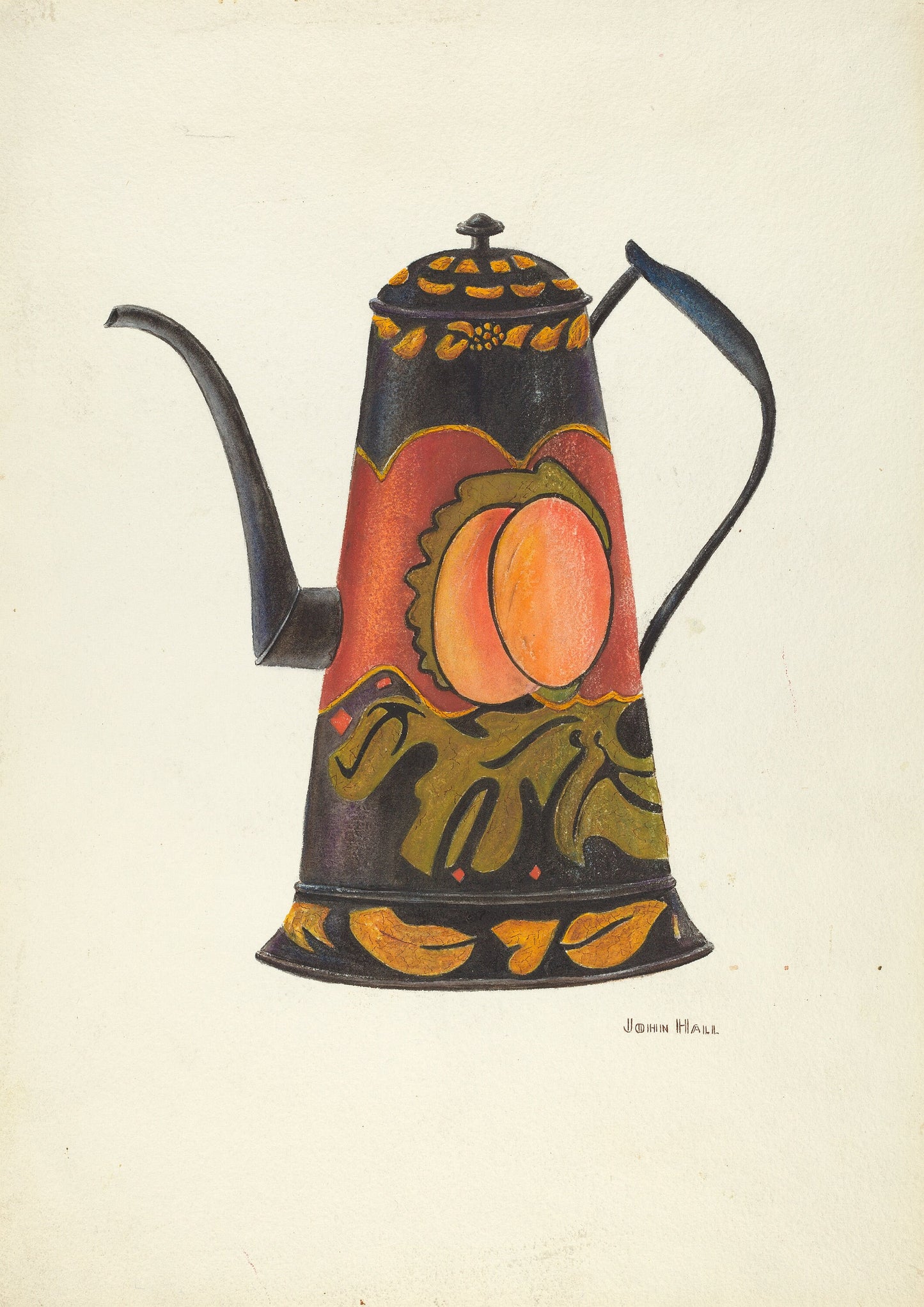 Vintage Toleware Coffee Pot Print: Farmhouse Kitchen Wall Art (A4/A3 Portrait)